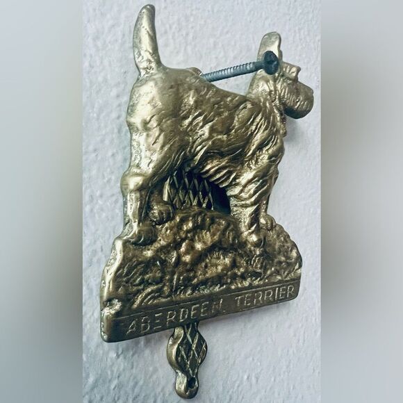 Vintage Solid Brass Door Knocker Aberdeen Terrier Dog 5.5”X4” - Picture 4 of 13